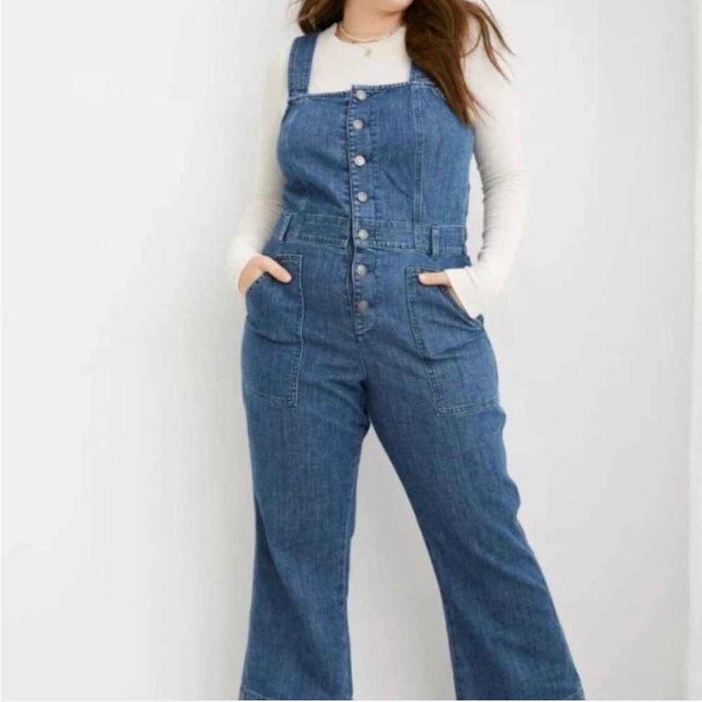 Aerie blue denim jumpsuit flare size XS